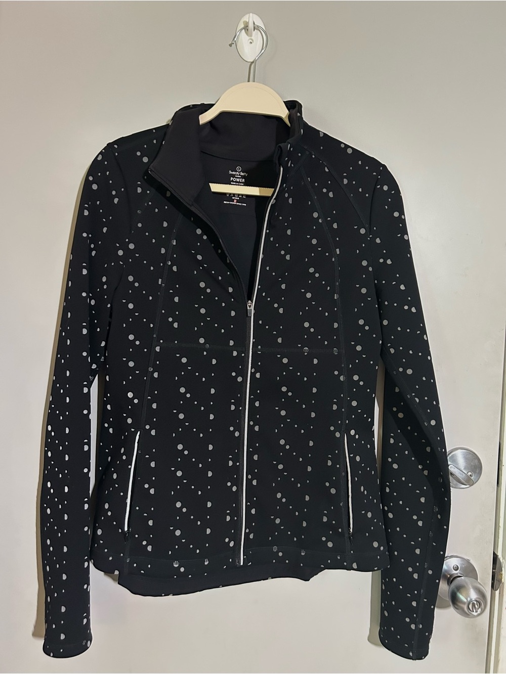 Sweaty Betty black polka dot reflective Power Boost activewear zipper Jacket